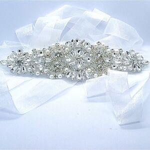 NWT Rhinestone Pearl Beaded Bride Bridal Belt Wedding Dress Sash White Long Plus